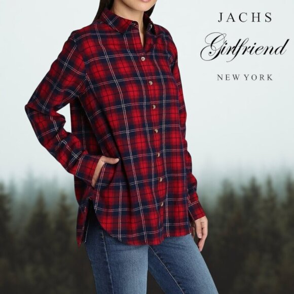 JACHS Girlfriend | Plaid Button-Up Flannel | Red and Blue | S | NWOT - Picture 4 of 4